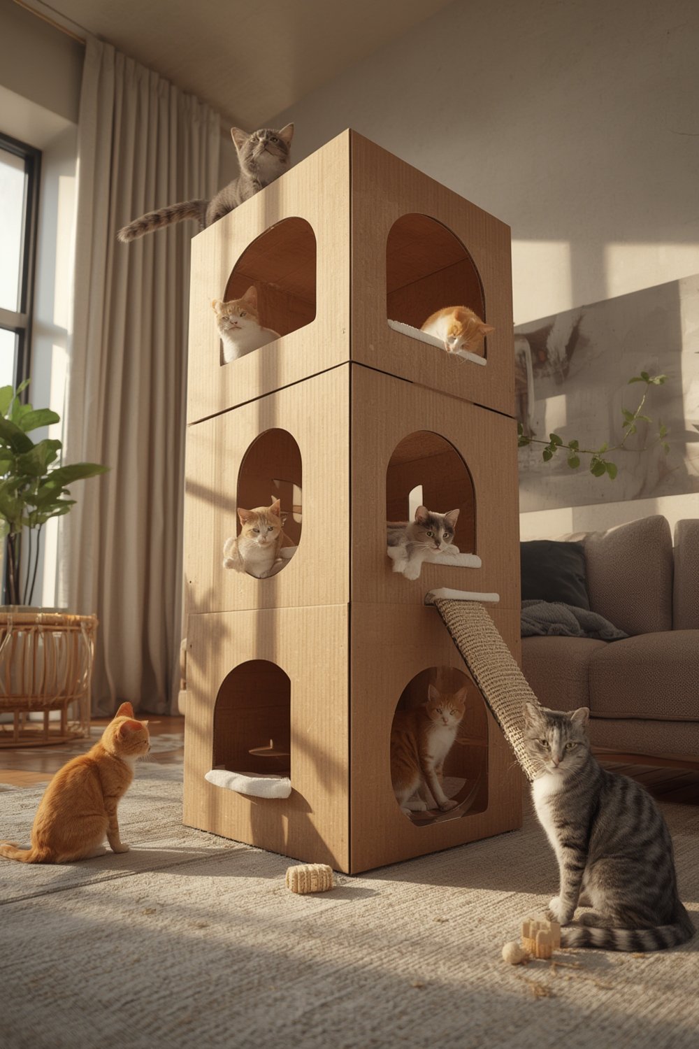 cat house FurHaven Castle Tower Multi-Level Cardboard Cat House