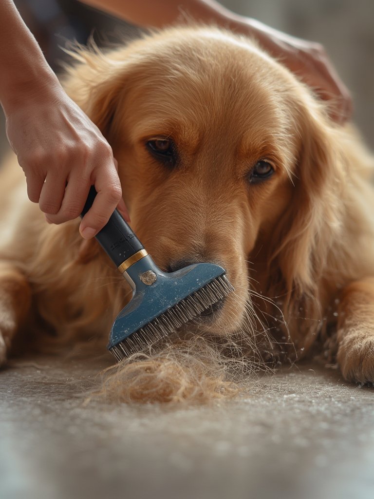 Deshedding Tool: 7 Ultimate Secrets For Best Dog Grooming Results 2 dog grooming with deshedding tool on long hair dog